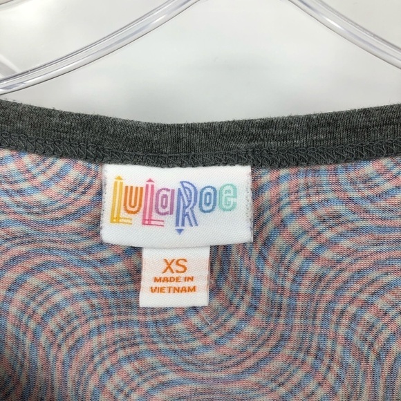 LuLaRoe Julia Dress Red & Gray Pencil Swirl Print Crew Neck Half Sleeve Midi XS - Picture 4 of 5